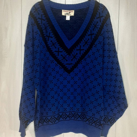 Winona Knits Sweaters Winona Knits Sweater Vintage Vneck Blue And Black 0 Cotton Oversized